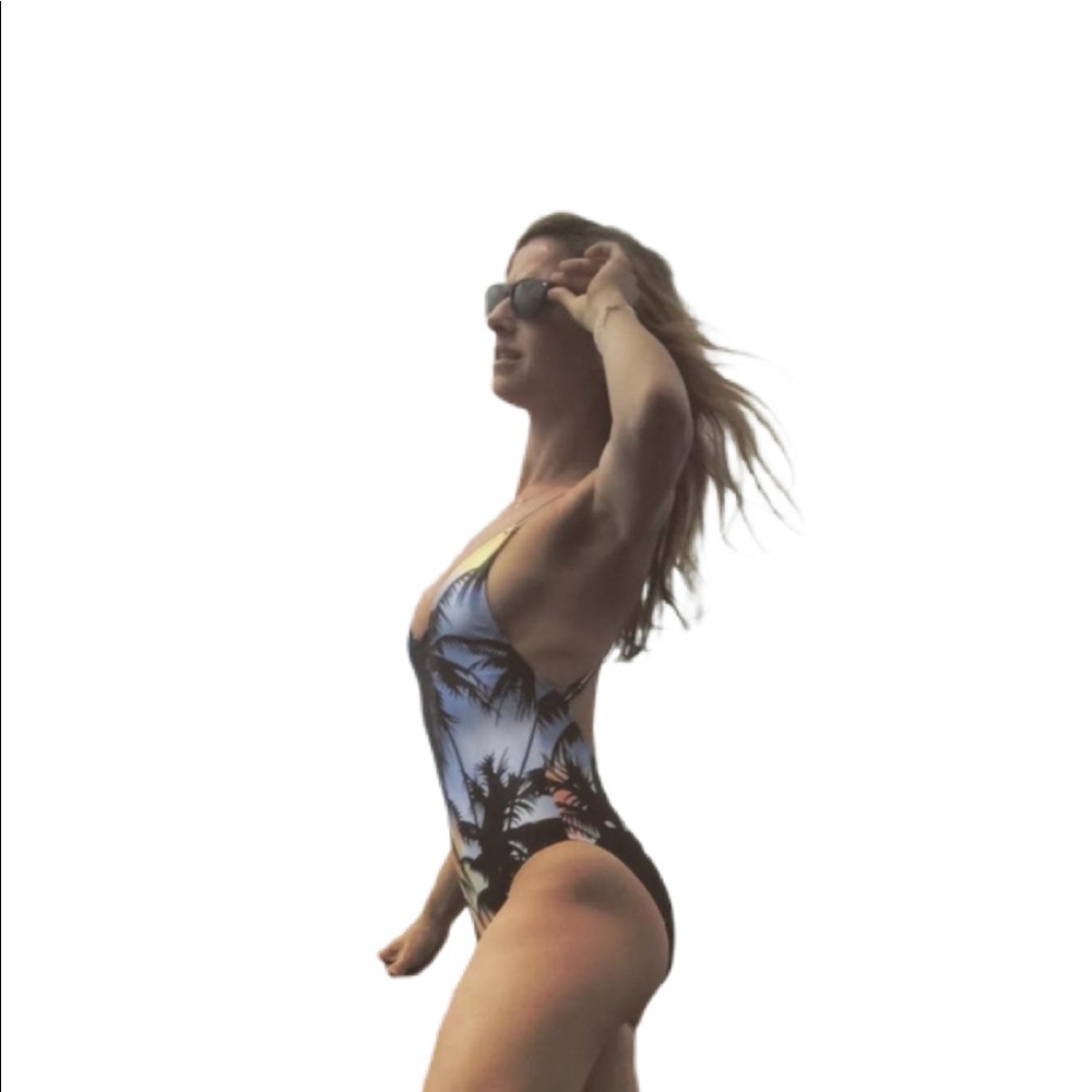 YANG ZI GAND Blue Tropical Print Bathing Suit